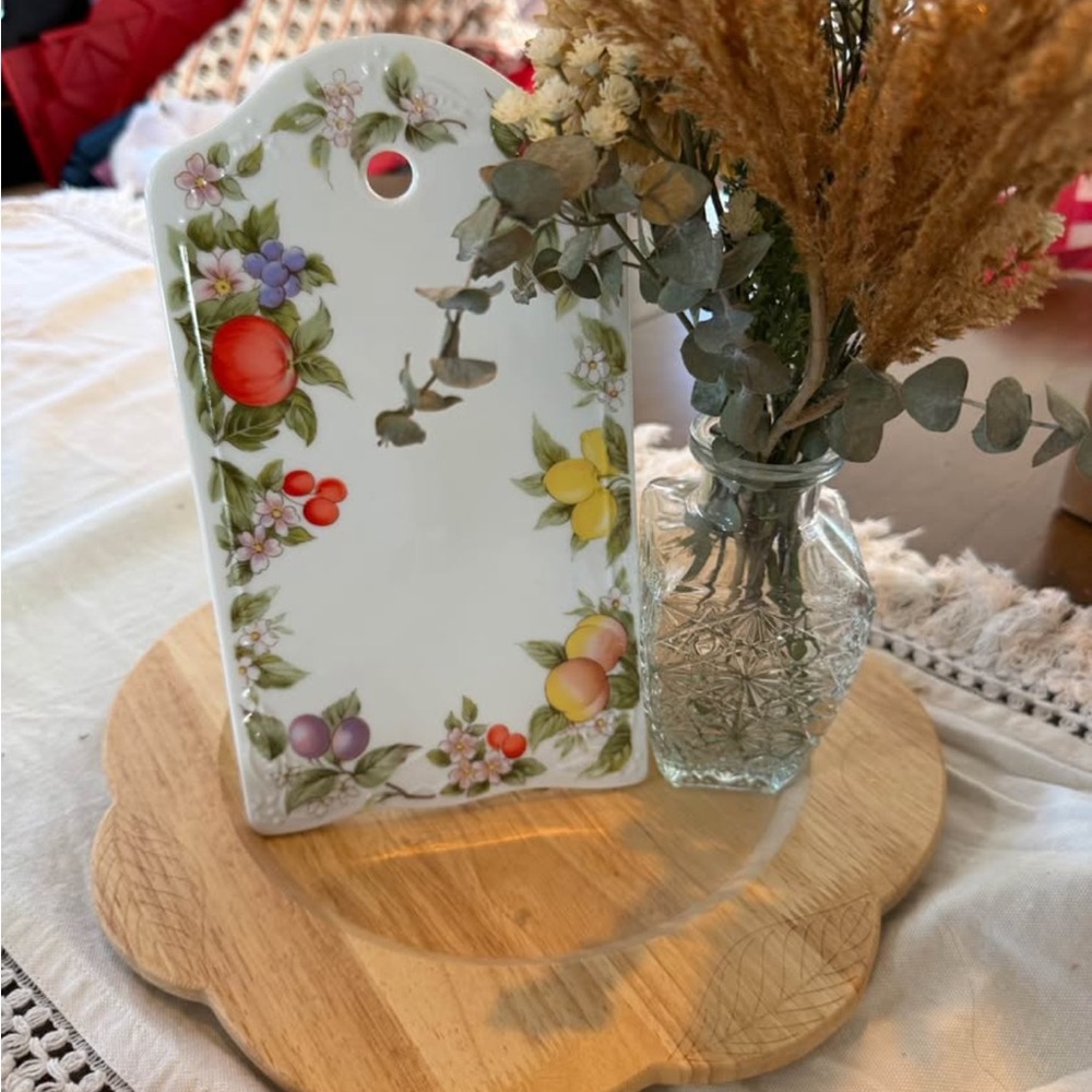 Vintage looking Floral Fruit Ceramic Cutting Board/Decor, Cottage Core